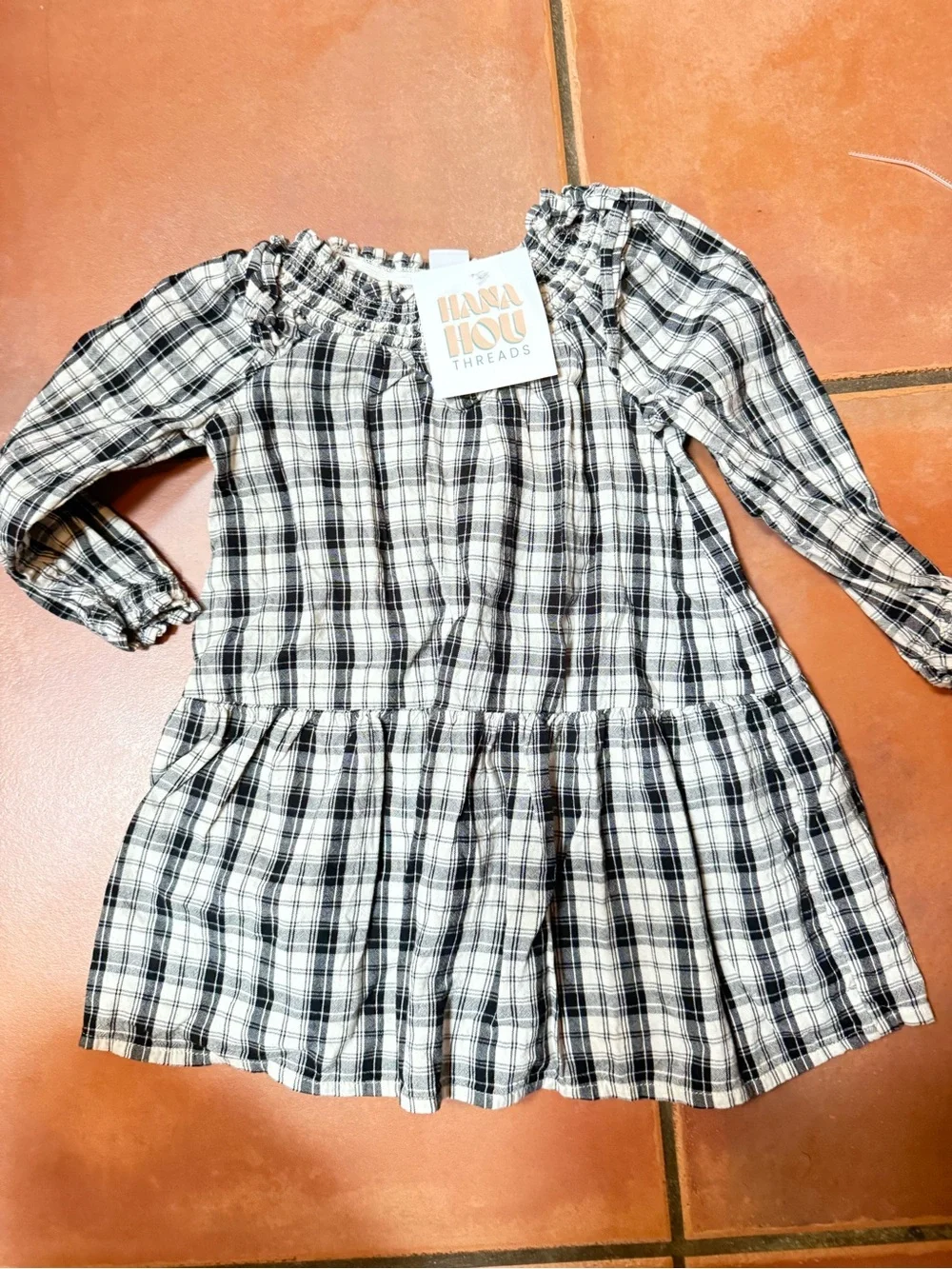 Old Navy Black & White Plaid Long-Sleeve Girls Dress